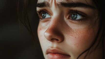 Fototapeta premium Close-up of a young womanâ€™s face with tears.