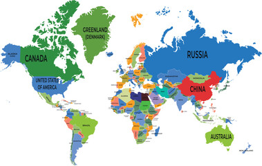 World map with names of countries. Detailed india map. Isolated india map vector illustration on white background	