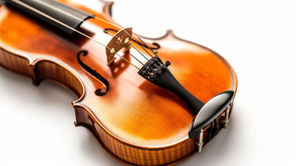 Fototapeta premium Studio shot of a violin on a white background, highlighting detailed craftsmanship.