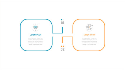 A thin square two-stage business infographic for presentation, consisting of two stages, processes for achieving goals. Infographics with icons