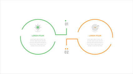 A thin two-stage business infographic for presentation, consisting of two stages, processes for achieving goals. Infographics with icons
