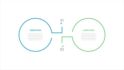 Business infographics. Infographics with 2 steps or options. A thin linear infographic with circle template for a presentation or website. Timeline of processes