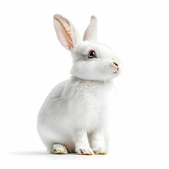 White Rabbit Sitting on White Background.