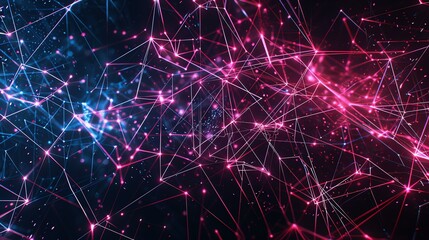 Fototapeta premium An abstract digital background with a network of glowing lines and dots in pink and blue.