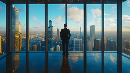 Fototapeta premium Businessman Looking Out Over Cityscape.