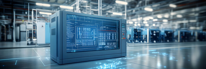 Obraz premium Industrial Control Panel with Digital Display in Factory Setting.