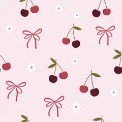 2 layers of bow ,cherry and flower  seamless pattern , vector illustration