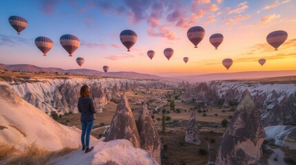 Fototapeta premium A solo traveler discovering the unique rock formations of Cappadocia 