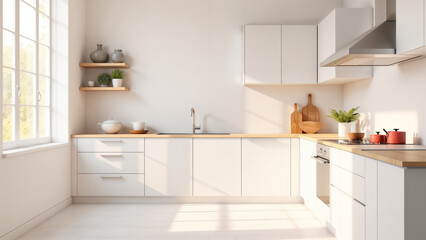 Fototapeta premium A Dazzling White Kitchen Adorned with Purple, White, and Red Accents, a Paradise for Culinary Creativity