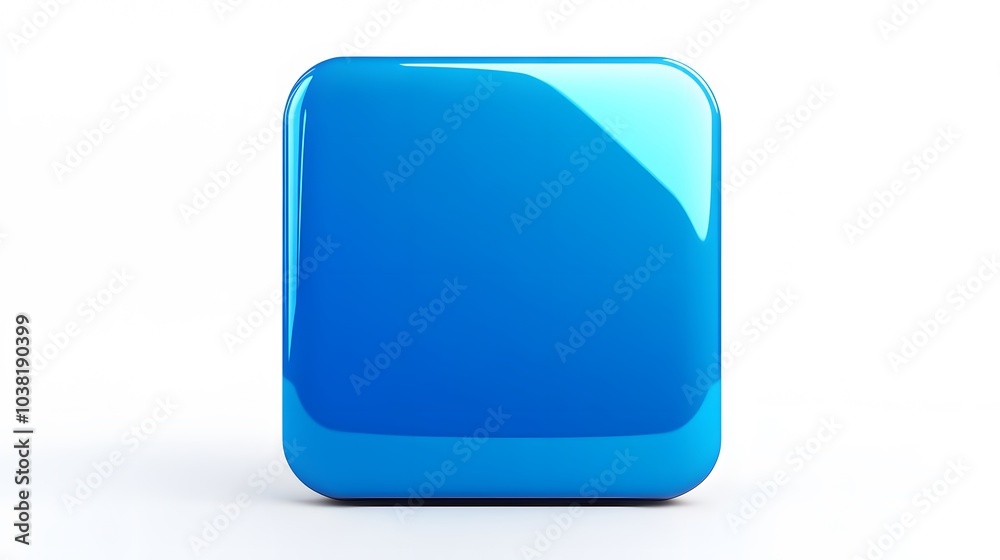 Wall mural blank mobile application icon, button - blue square with round corners. 3d rendering, white backgrou