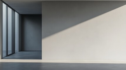 Fototapeta premium Minimalist living room with empty space and a grey wall.
