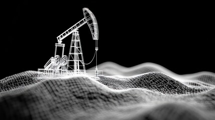 Obraz premium Wireframe Oil Rig on a Digital Landscape