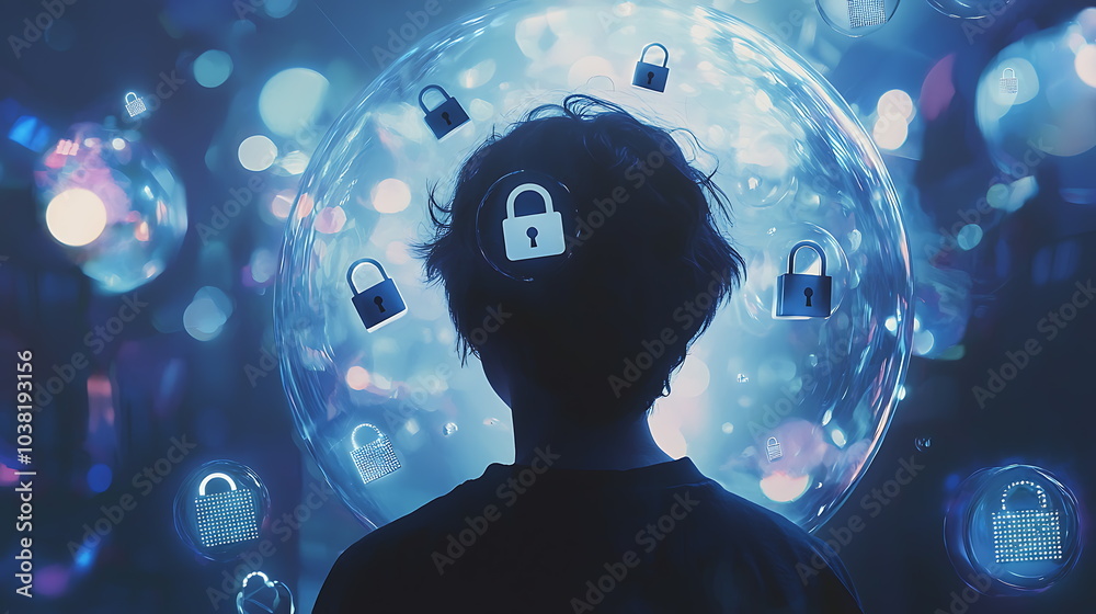 Aufkleber a child's dreamy exploration of digital locks in an enchanting and surreal world of imagination and 