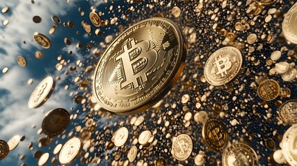 A storm of digital tokens sweeping across the sky at a technology and finance event