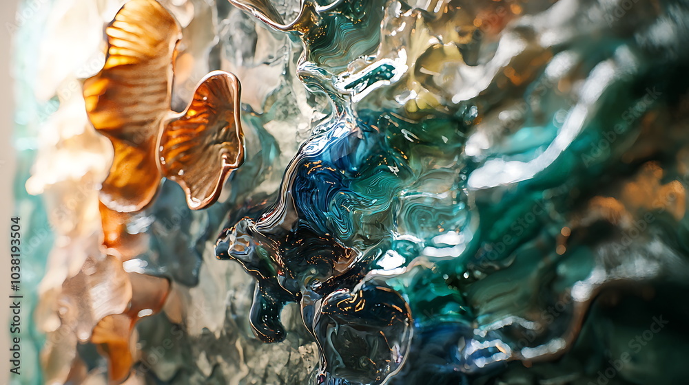 Leinwandbilder vibrant dynamic wave patterns in colorful abstract glass art capturing the fluidity of light and col