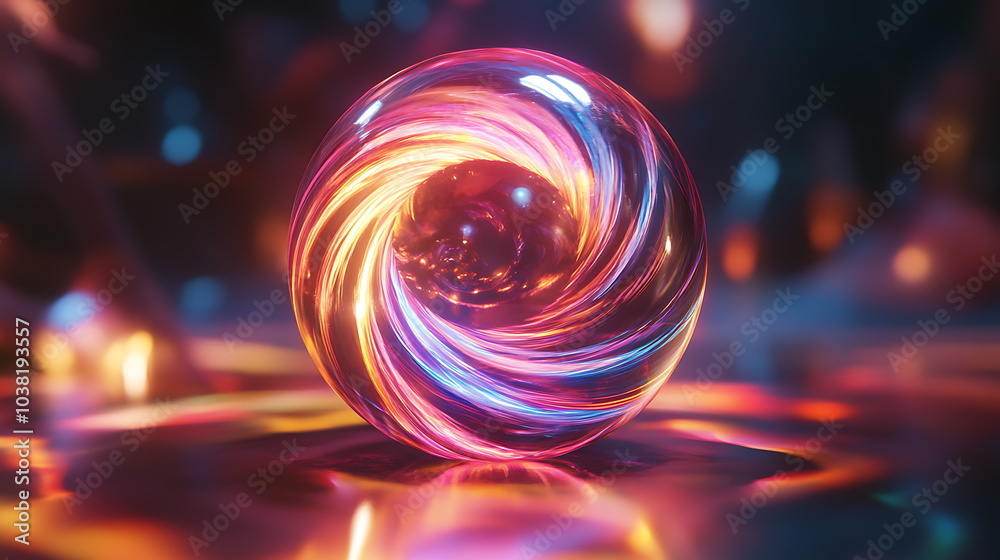 Fototapete Vibrant colorful abstract swirl orb with radiant reflections captivating the imagination and inviting exploration of light and color dynamics