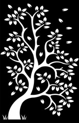 Whispers of Nature: Leafy Trees and Windswept Branches Silhouette