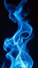 Intense blue flame with fluid motion on a dark background