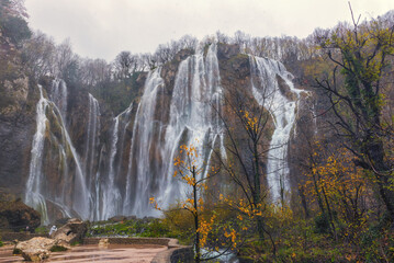 Plitvice Lakes National Park in Croatia. The large waterfall