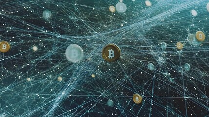 A peaceful flow of digital tokens drifting across an infinite horizon during a blockchain event