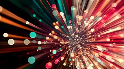 A bright burst of digital tokens scattering across a neon-lit sky during a fintech event