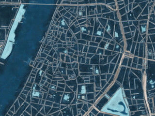 Painterly Style City Map of Antwerpen Centrum, Belgium in a Blue Color Scheme.
