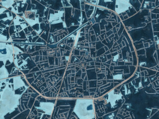 Painterly Style City Map of Turnhout, Belgium in a Blue Color Scheme.