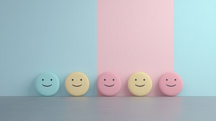 Colorful Smiley Face Emojis on Pastel Background - Minimalist and Cheerful Design