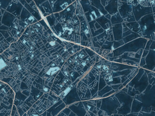 Painterly Style City Map of Mouscron, Belgium in a Blue Color Scheme.