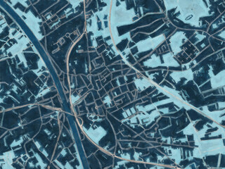 Painterly Style City Map of Beringen, Belgium in a Blue Color Scheme.