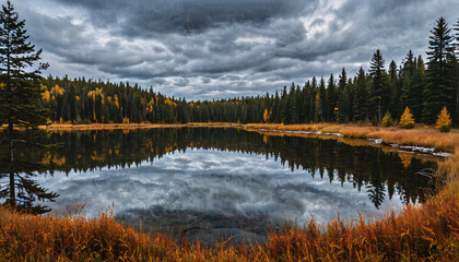 Fototapeta premium Reflets d'automne sur le lac tranquille