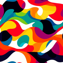 Abstract colorful pattern with wavy lines and shapes on white background.
