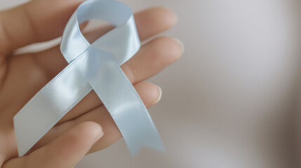 Blue Satin Ribbon for Diabetes Awareness in Hand