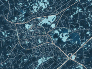 Painterly Style City Map of Lokeren, Belgium in a Blue Color Scheme.
