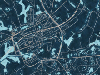 Painterly Style City Map of Ninove, Belgium in a Blue Color Scheme.