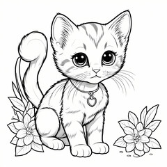 Obraz premium Cute Young Kitten Coloring Book Page