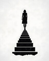 Woman ascending abstract stairs symbolizing progress and ambition