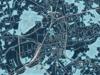 Painterly Style City Map of Aarschot, Belgium in a Blue Color Scheme.