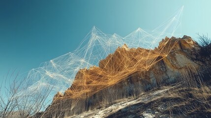 Abstract golden lines rising in a futuristic sky, symbolizing investment returns at a fintech event