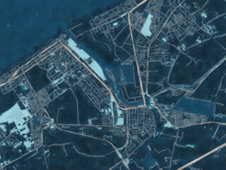 Painterly Style City Map of Nieuwpoort, Belgium in a Blue Color Scheme.