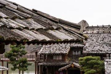 Fototapeta premium roof covered with old wooden tiles