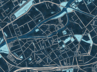 Painterly Style City Map of Kortrijk Centrum, Belgium in a Blue Color Scheme.