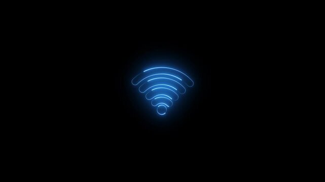 wifi symbol wireless, internet network icon, glow neon wi-fi technology signal, web lines. Neon wifi icon animation, color flicker. Glowing neon wifi sign, looped color blink animation.