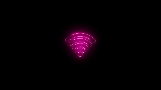 wifi symbol wireless, internet network icon, glow neon wi-fi technology signal, web lines. Neon wifi icon animation, color flicker. Glowing neon wifi sign, looped color blink animation.