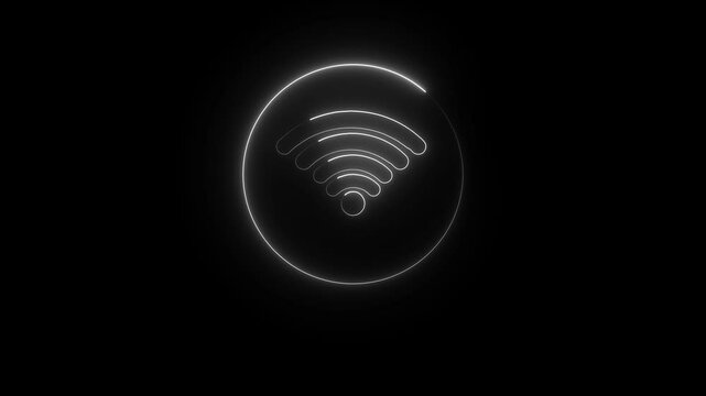 wifi symbol wireless, internet network icon, glow neon wi-fi technology signal, web lines. Neon wifi icon animation, color flicker. Glowing neon wifi sign, looped color blink animation.