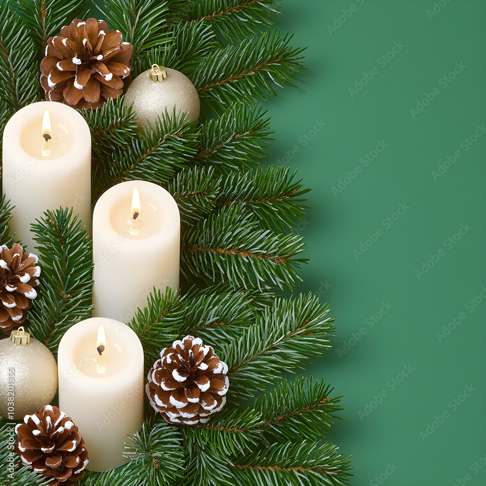 Canvas Prints Festive arrangement of candles and pinecones for holiday decor