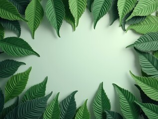 Floral frame template. Green leaves border. Leaf frame banner