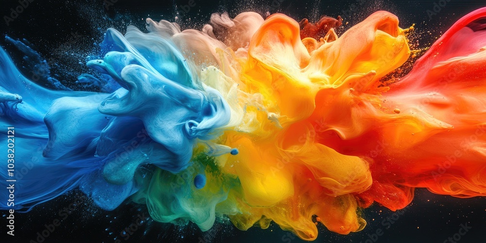 Poster Colorful ink spreading in water creating abstract shapes
