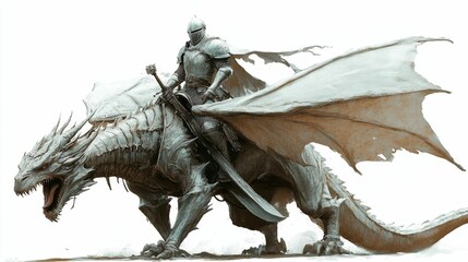 Fototapeta premium Illustration for a knight in shining armor riding a dragon