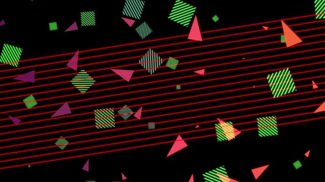 Modern abstract background with memphis elements in red, black, and orange gradients and retro themed for posters, banners and website landing pages.